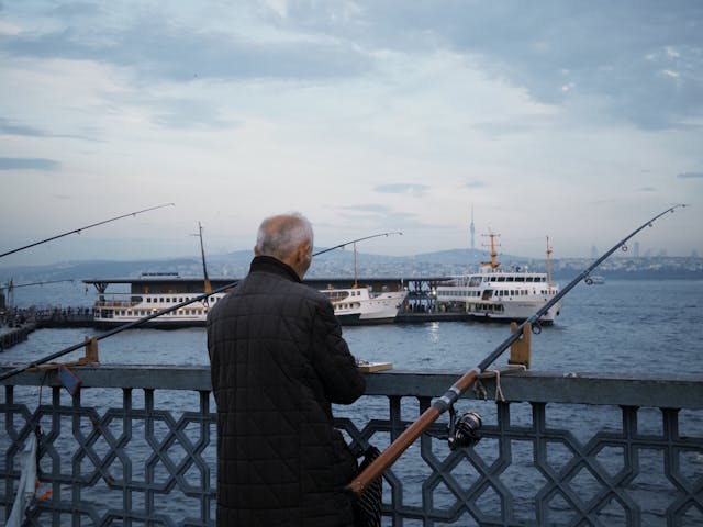 retired man fishing