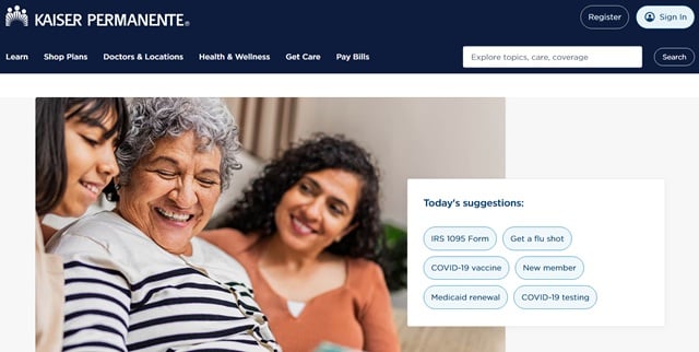 kaiser permanente webiste homepage