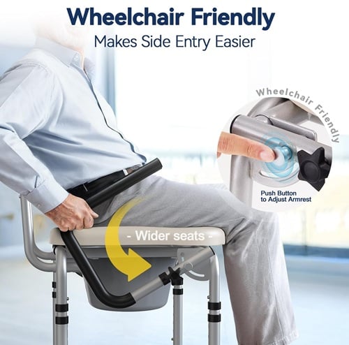 HolyHeal Drop Arm Bedside Commode features