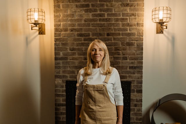 Woman in Long Sleeve Shirt Standing Beside Brick Wall