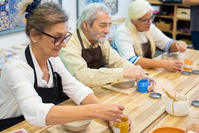 elderly People Doing Pottery Together